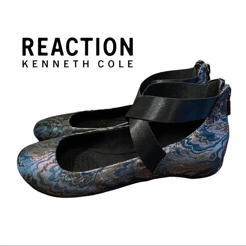 NEW Reaction Kenneth Cole Pro Time Gold Blue Metallic Ballet Flats 6